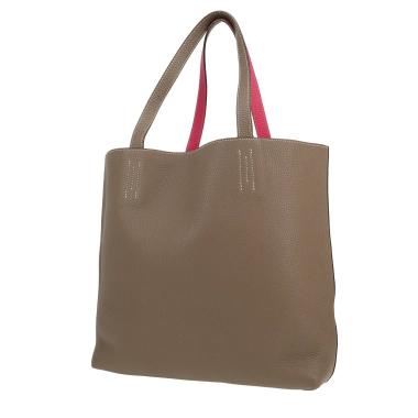 Shopping bag Hermès  Double Sens in pelle taurillon clemence etoupe e rosa