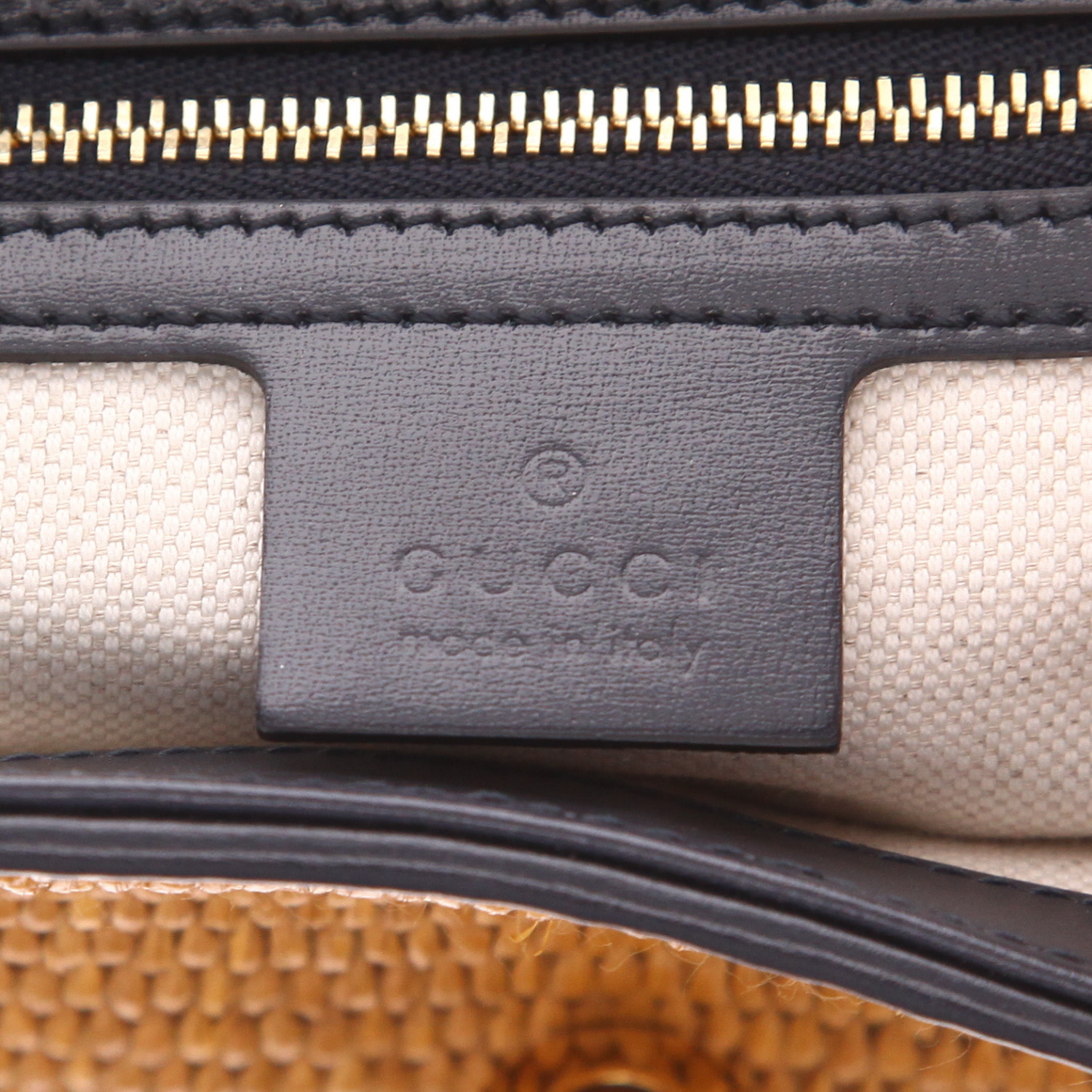 Gucci Jackie handbag in brown raffia and blue leather - Detail D2