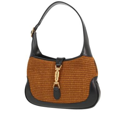 Gucci Jackie handbag in brown raffia and blue leather