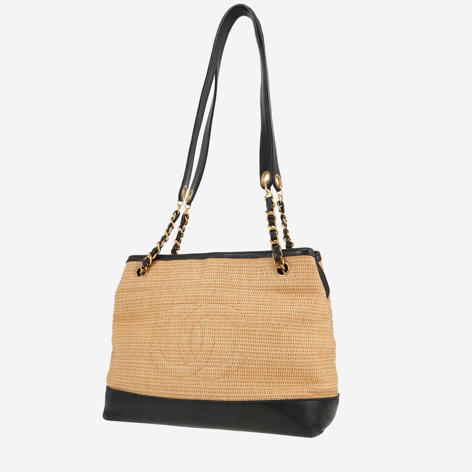 Bolso Chanel Vintage Shopping de rafia y piel Noir