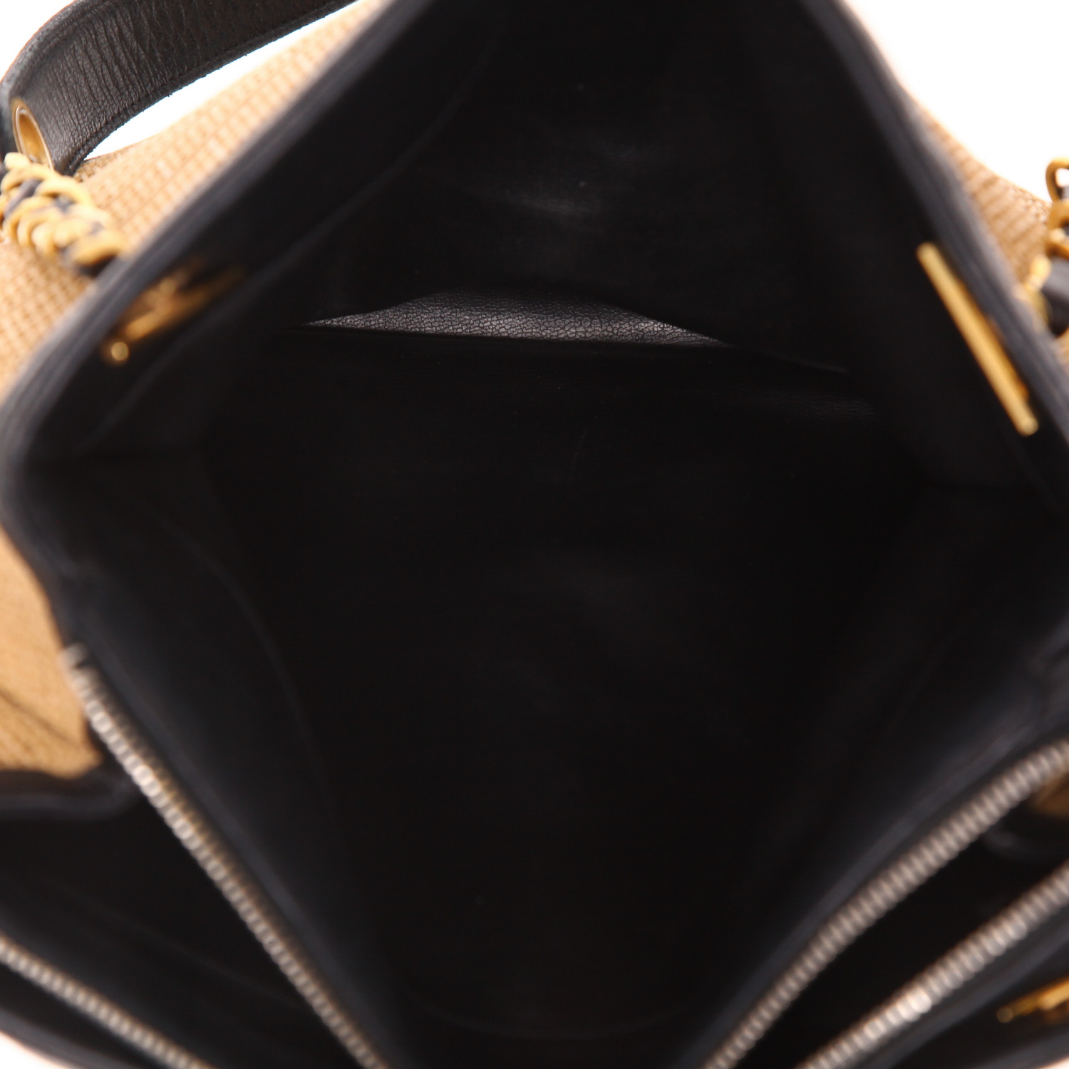 Bolso Chanel Vintage Shopping de rafia y piel Noir - Detail D5