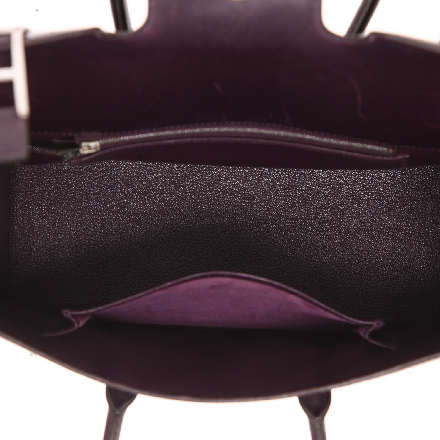 Bolso de mano Hermès  Drag en cuero box violeta Raisin - Detail D3