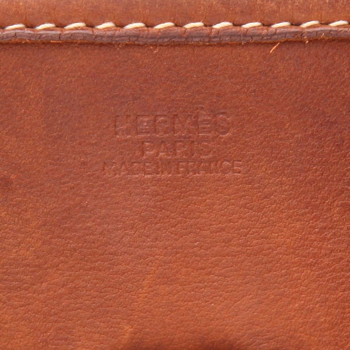Sac bandoulière Hermès  Evelyne en cuir Barénia fauve - Detail D2