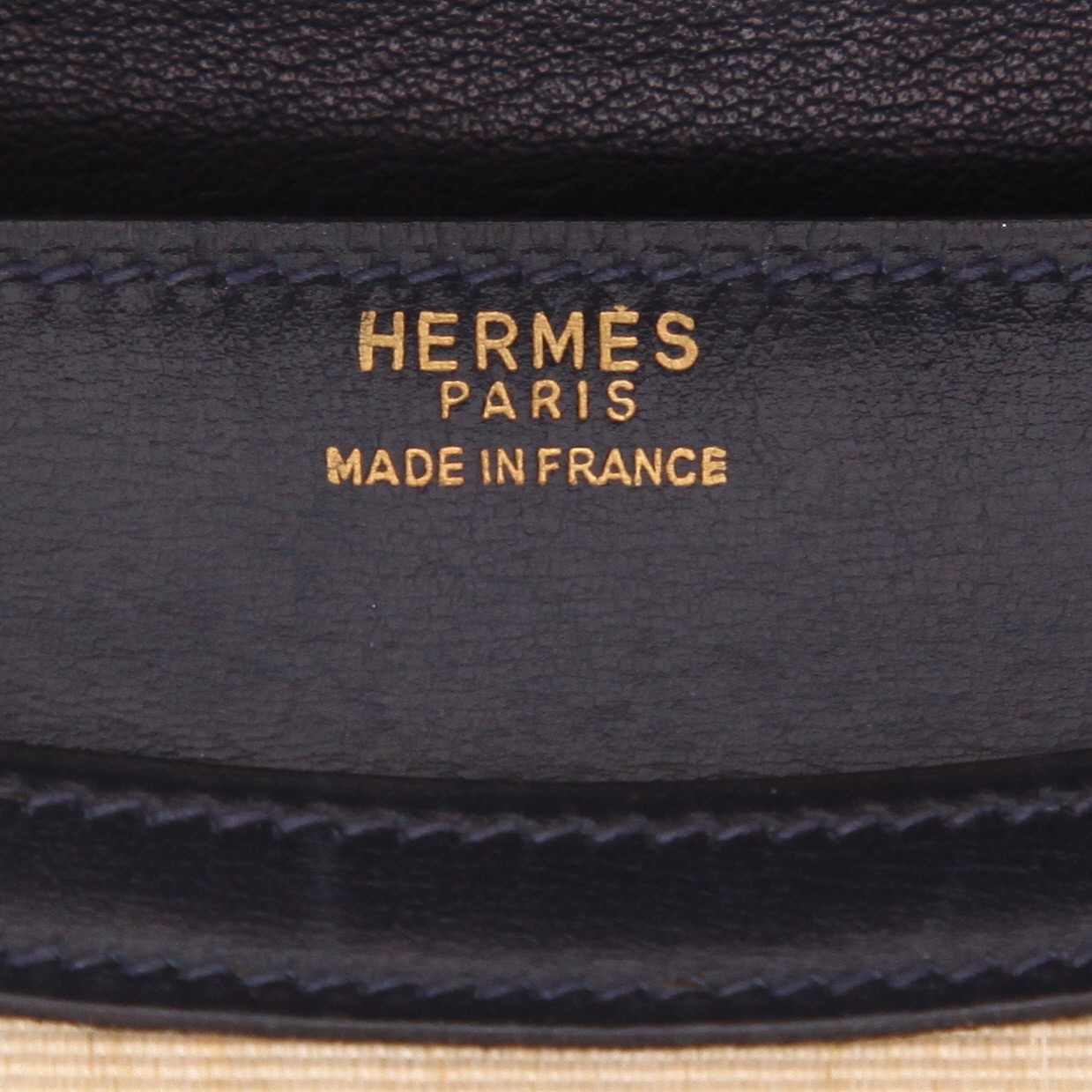 Sac porté épaule Hermès  Ring en crin de cheval beige et cuir box bleu-marine - Detail D2