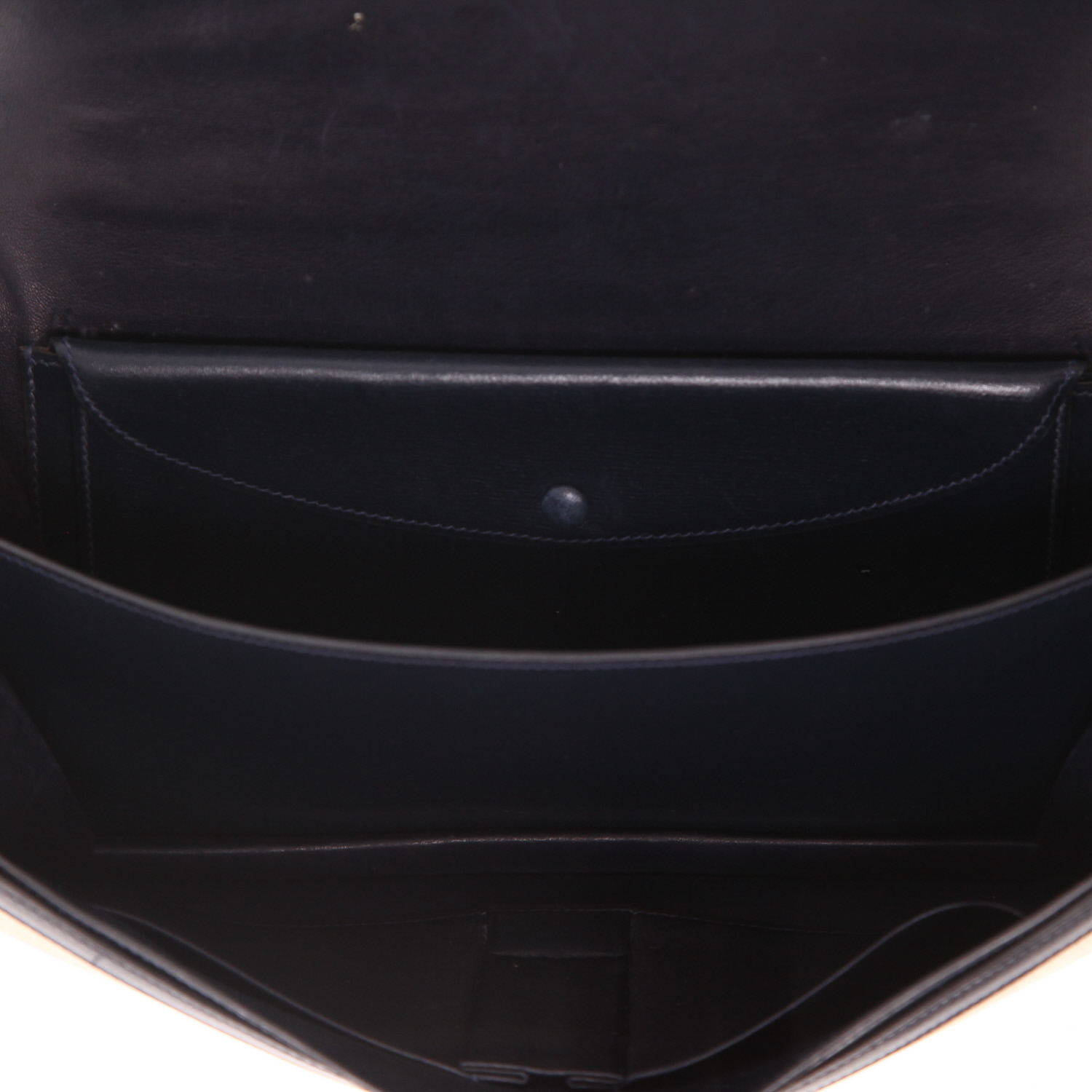 Hermès  Ring shoulder bag  in beige horsehair  and navy blue box leather - Detail D4