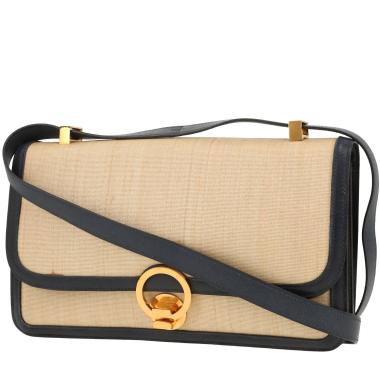 Borsa a spalla Hermès  Ring in crine di cavallo beige e pelle box blu marino