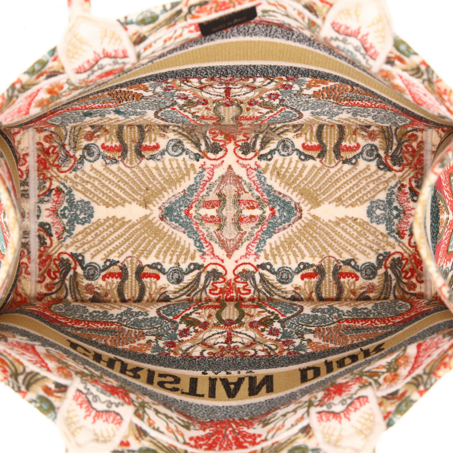 Sac cabas Dior  Book Tote en toile verte, blanche et rouge - Detail D3