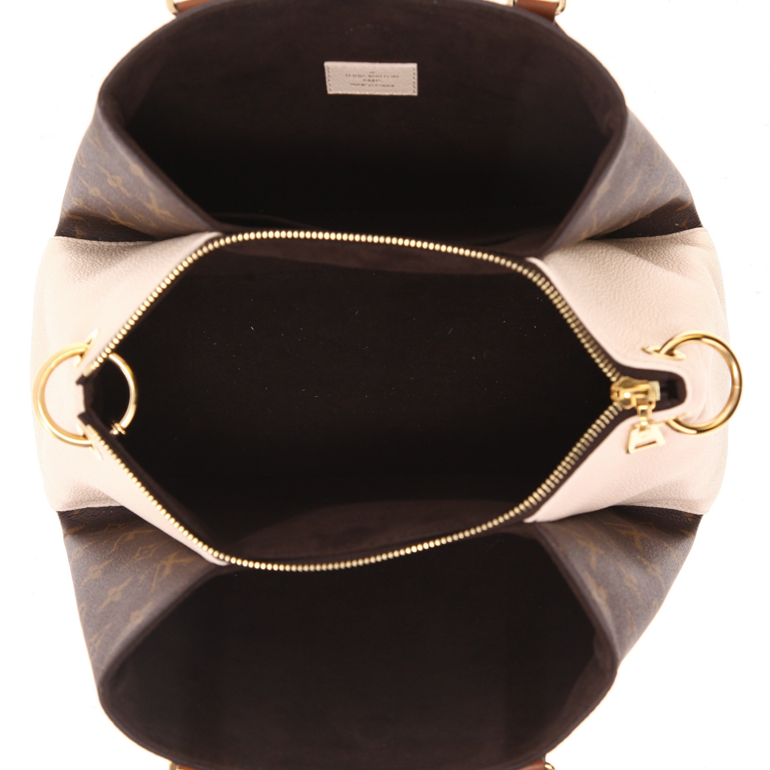 Louis Vuitton  Vendome BB handbag  in beige and brown leather  and brown monogram canvas - Detail D3