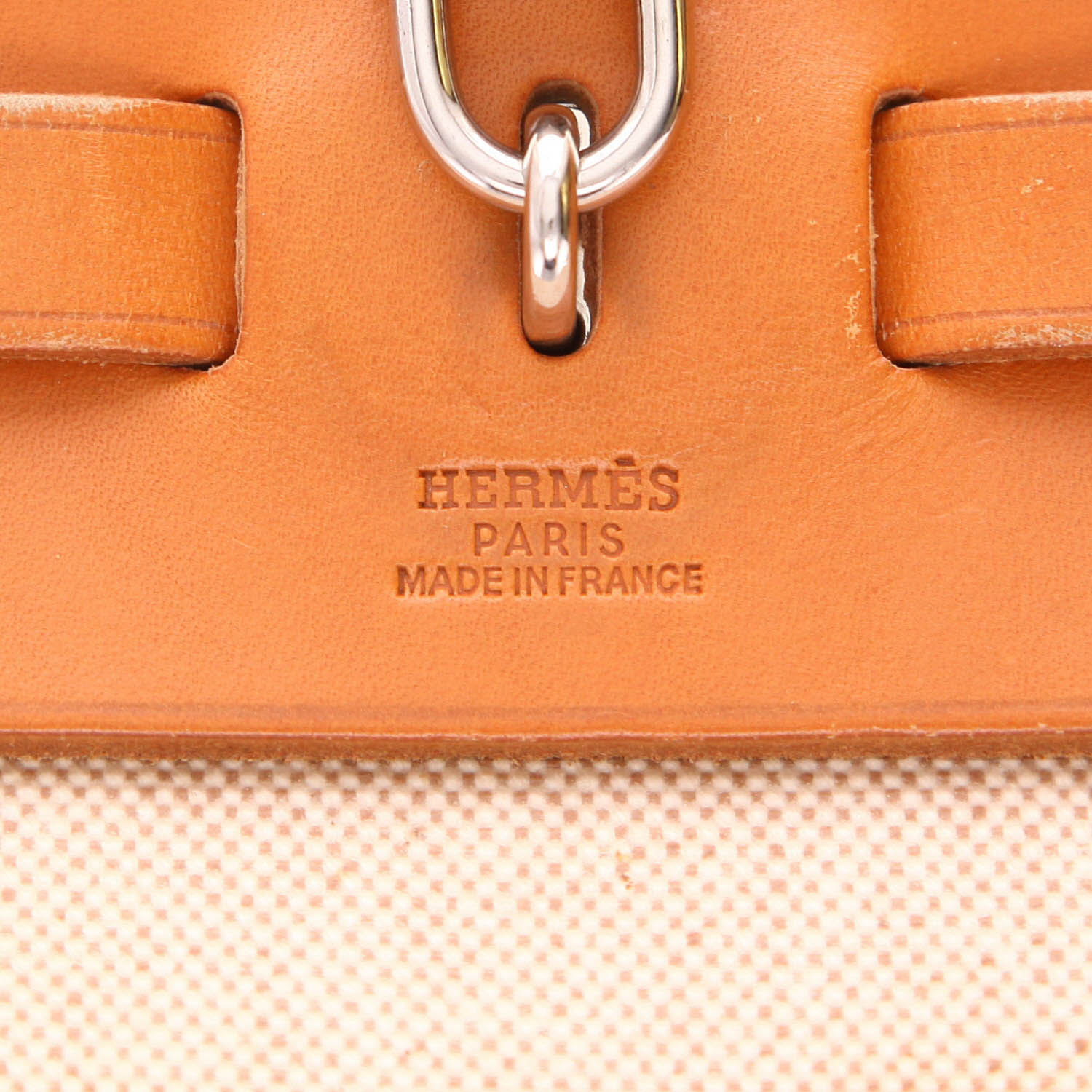 Borsa da spalla o a mano Hermès  Herbag in tela beige e pelle naturale - Detail D2