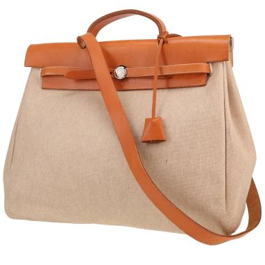 Borsa da spalla o a mano Hermès  Herbag in tela beige e pelle naturale