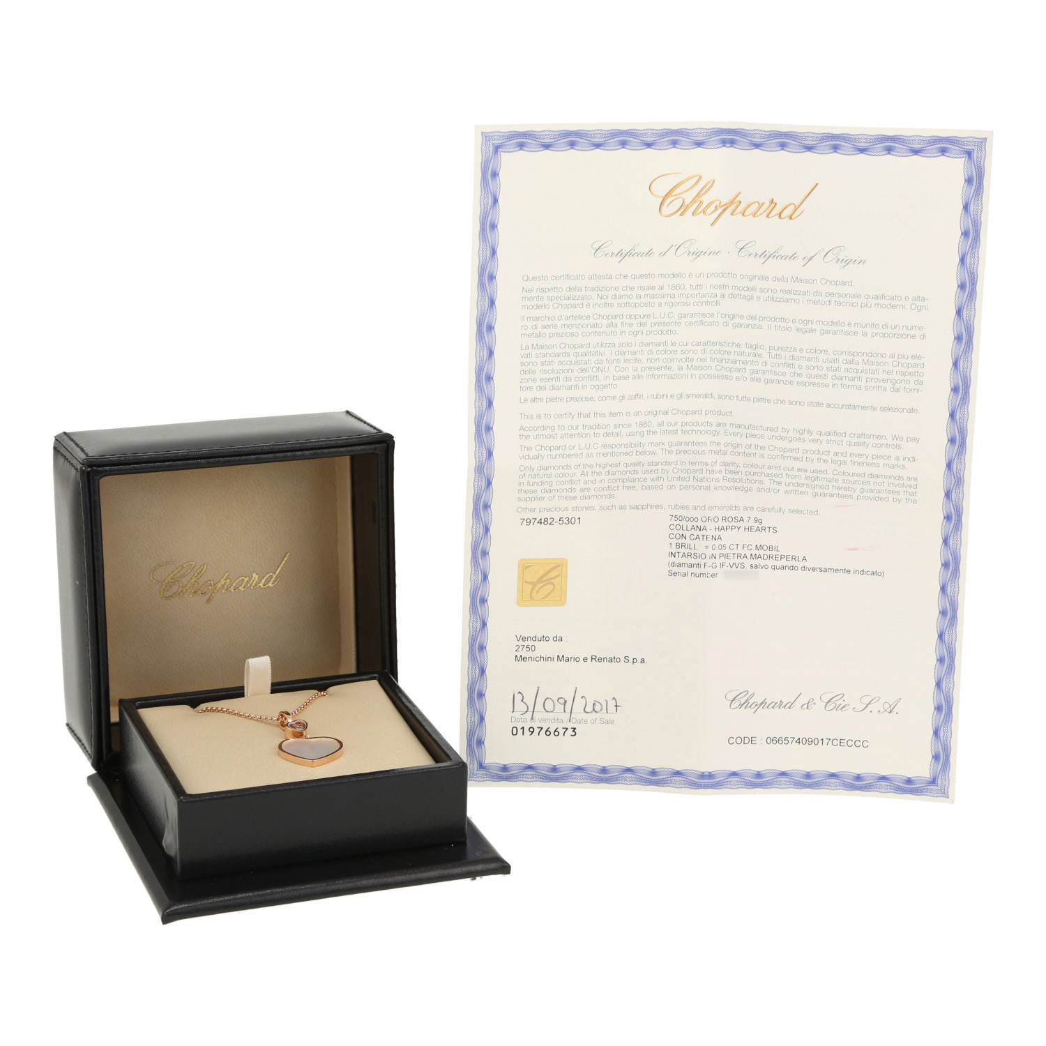 Chopard Happy Hearts necklace in pink gold, diamond and mother of pearl - Detail D2