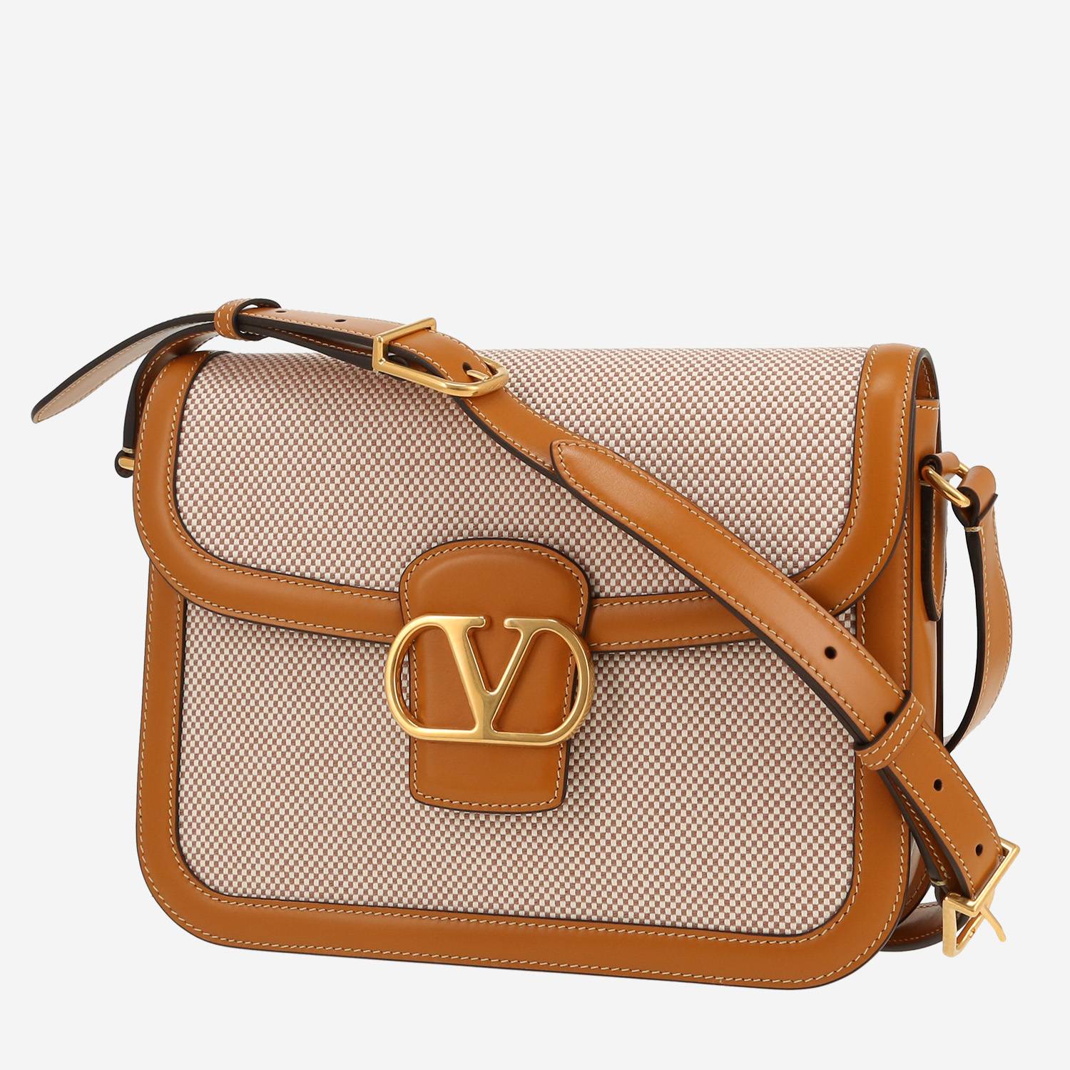 Borsa a tracolla Valentino Garavani   in pelle marrone e tela beige