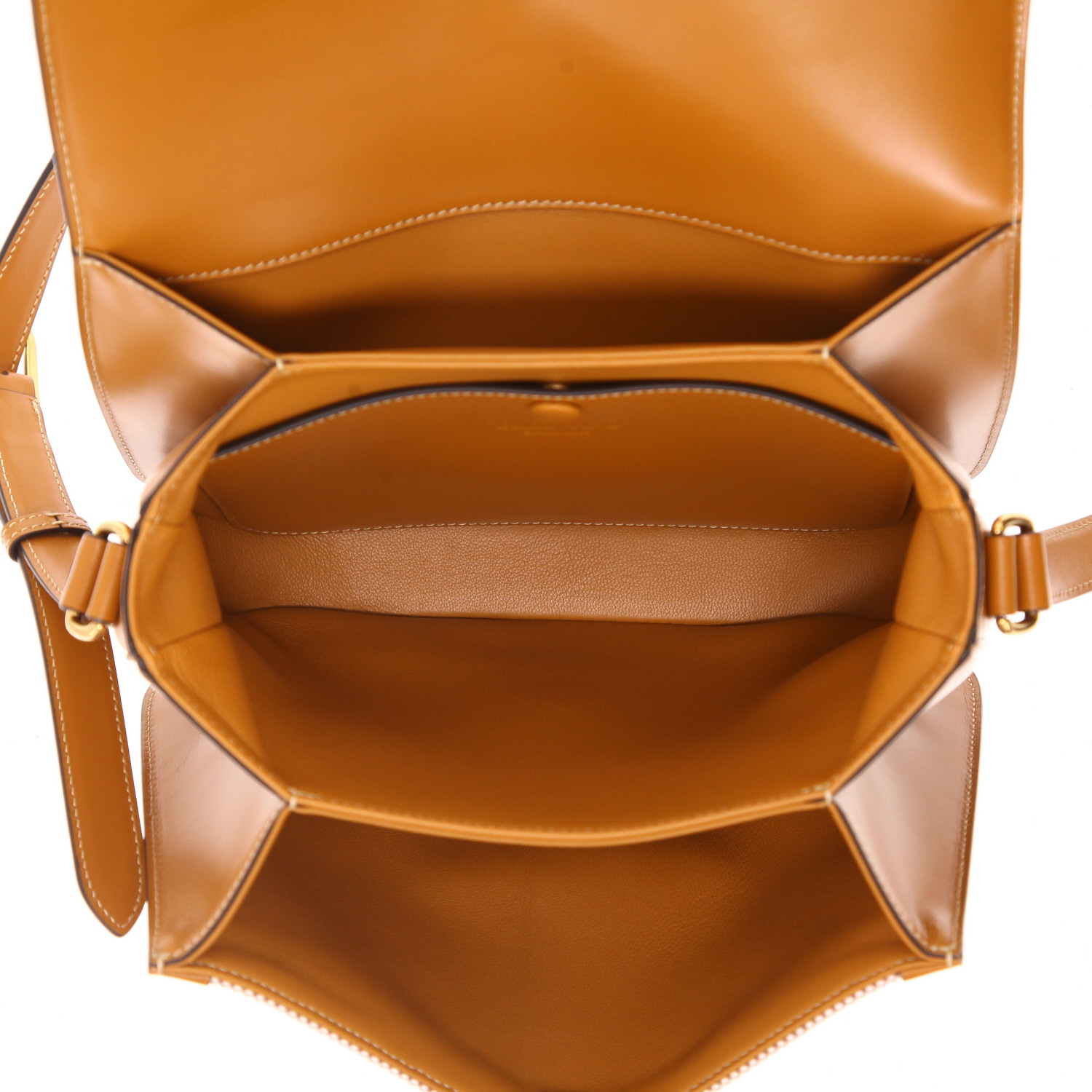 Sac bandoulière Valentino Garavani   en cuir marron et toile beige - Detail D3