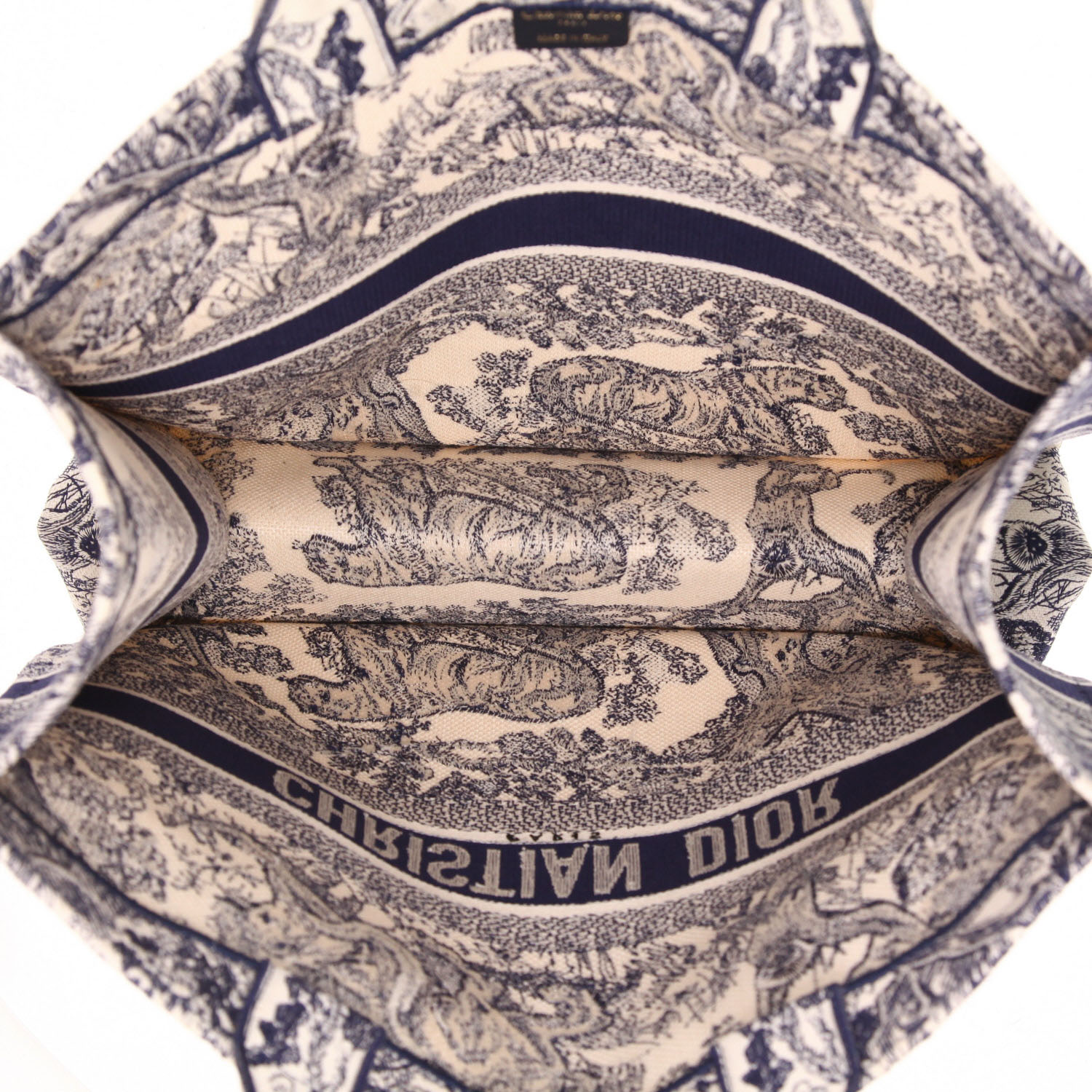 Dior  Book Tote shopping bag  in blue and beige canvas - Detail D3