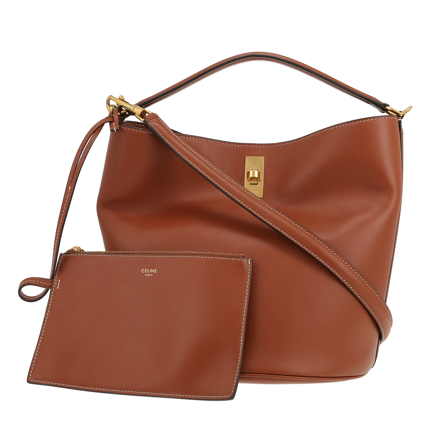 Sac à main Celine  Seau 16 en cuir marron - Detail D4