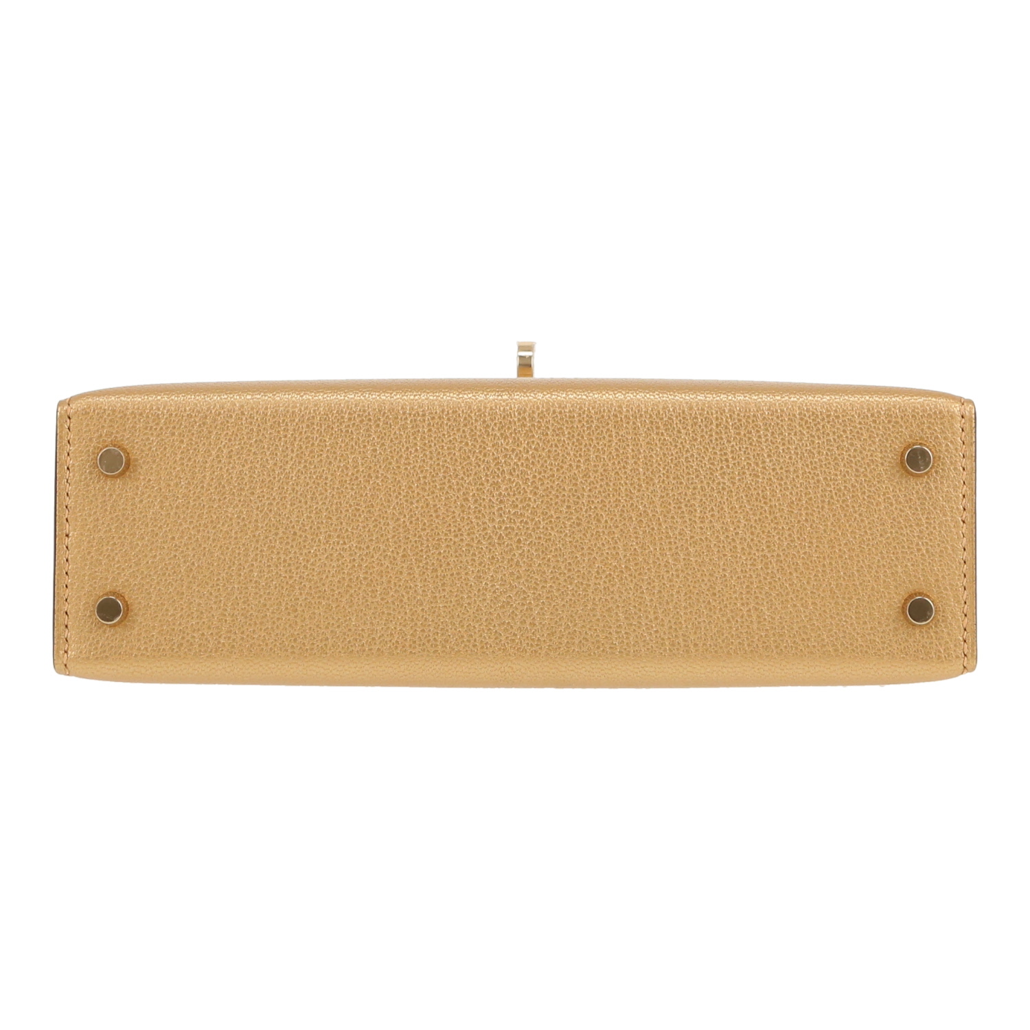 Sac à main Hermès  Kelly 20 cm en chèvre chamkilight dorée - Detail D1