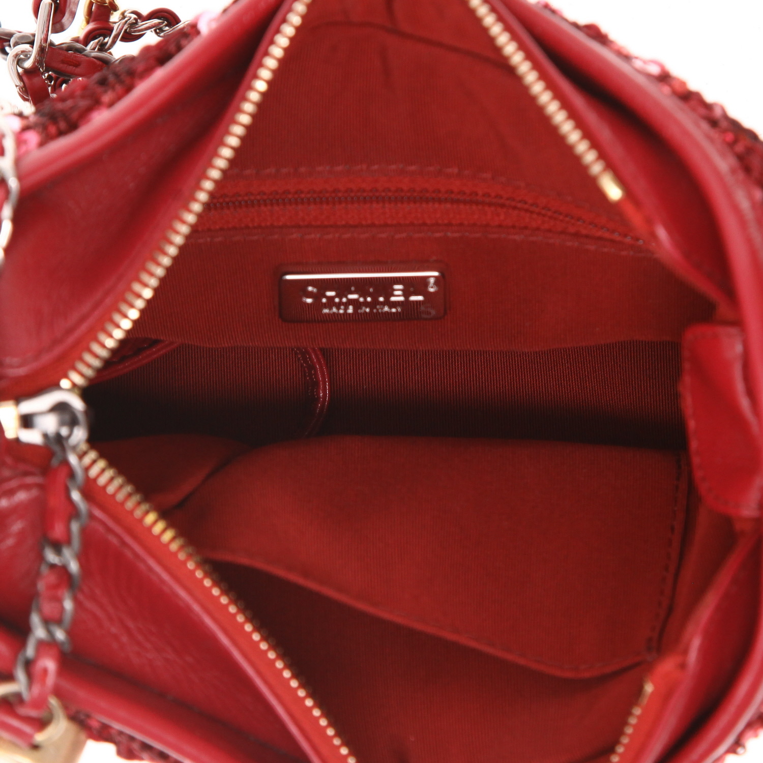 Sac bandoulière Chanel  Gabrielle  petit modèle  en sequin rose et cuir rose - Detail D3