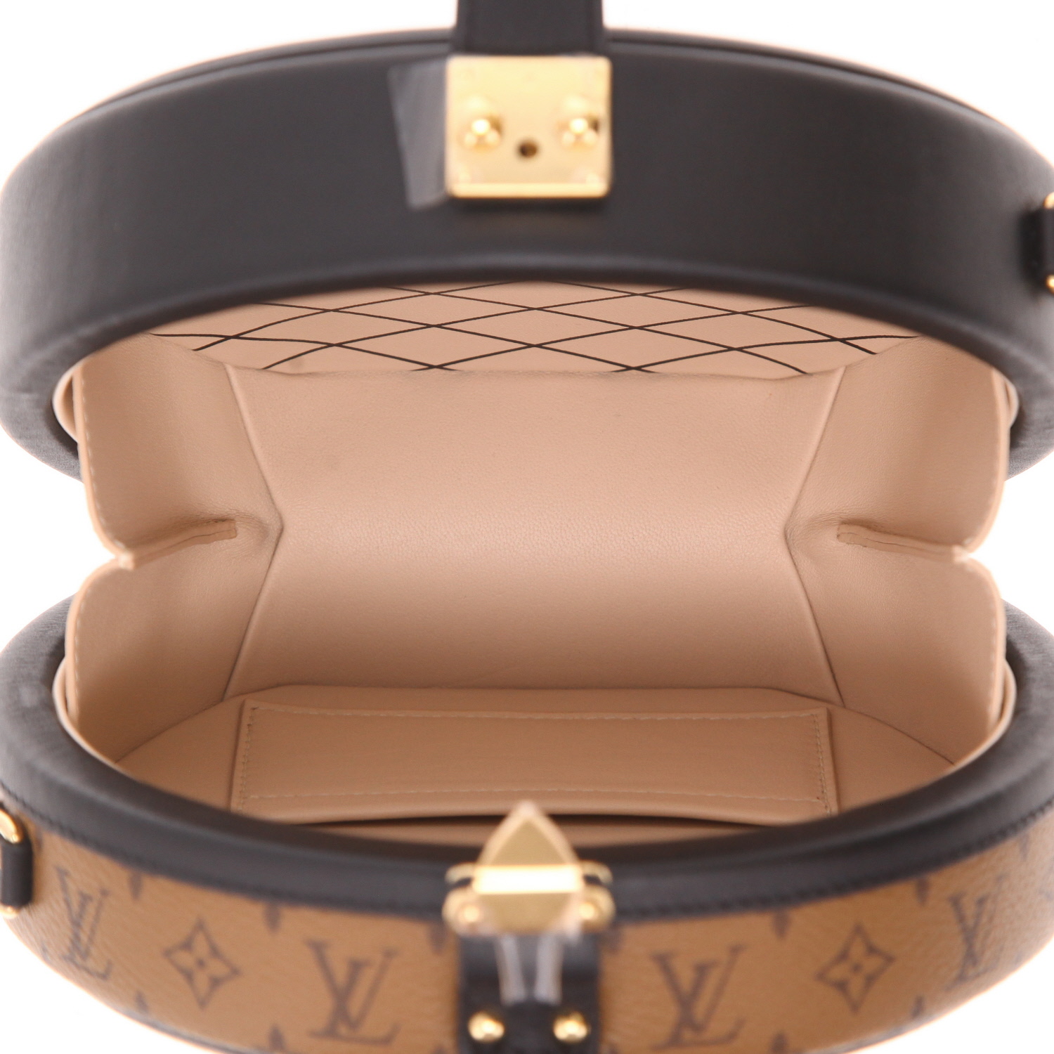 Sac bandoulière Louis Vuitton  Boîte chapeau en toile monogram marron et cuir noir - Detail D3