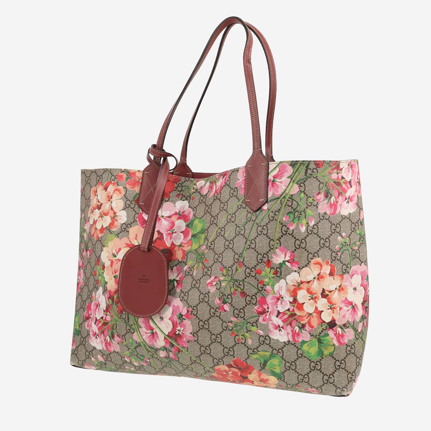 Shopping bag Gucci  GG Blooms in tela "sûpreme GG" beige e pelle bordeaux