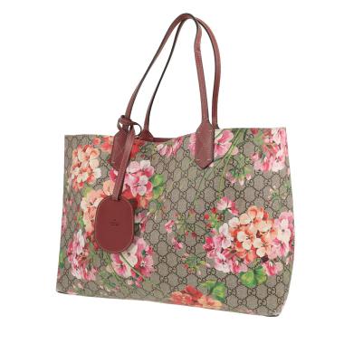 Gucci  GG Blooms shopping bag  in beige "sûpreme GG" canvas  and burgundy leather