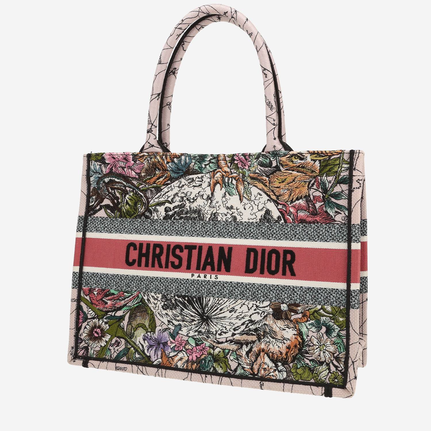 Shopping bag Dior  Book Tote modello medio  in tela rosa e verde