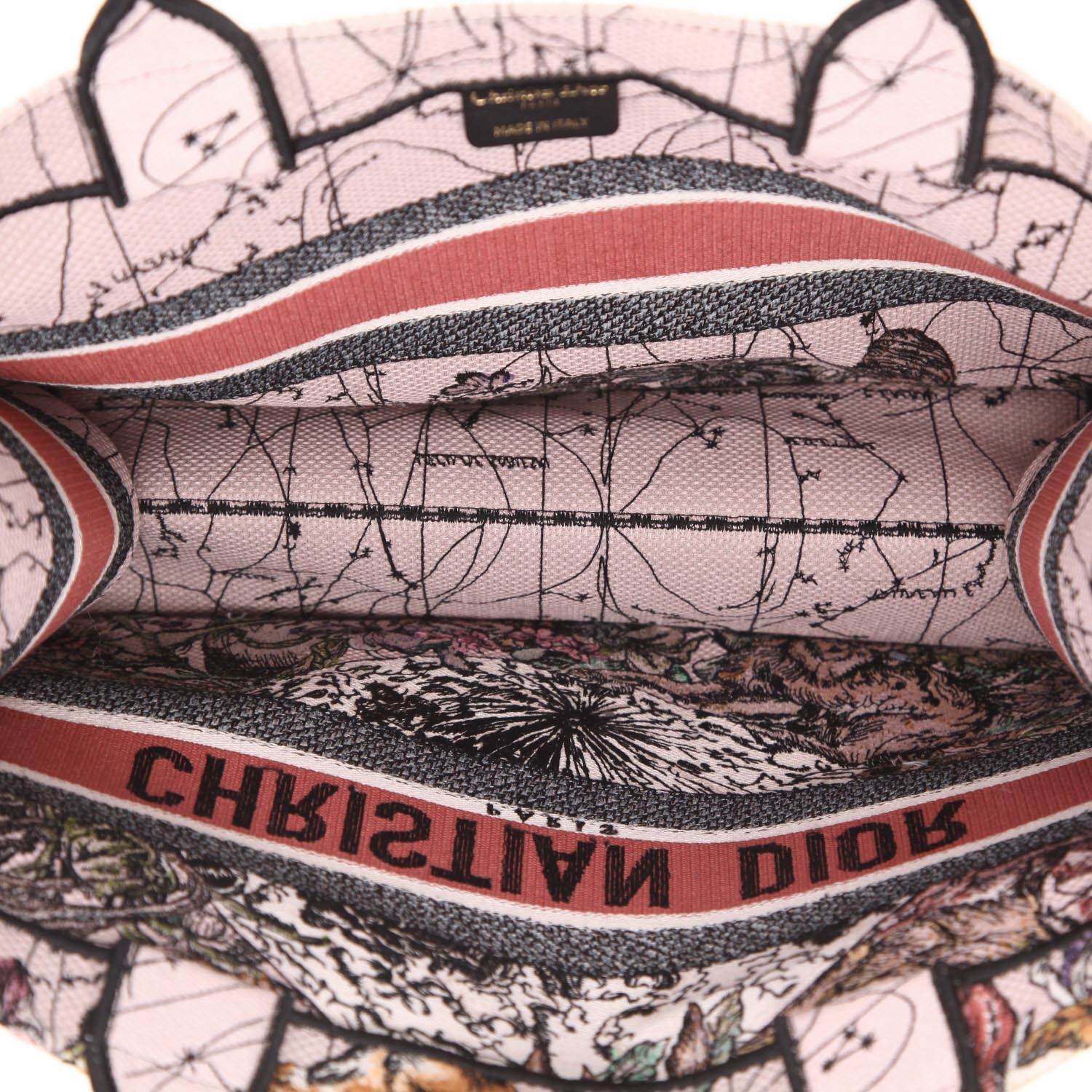 Sac cabas Dior  Book Tote moyen modèle  en toile rose et verte - Detail D3