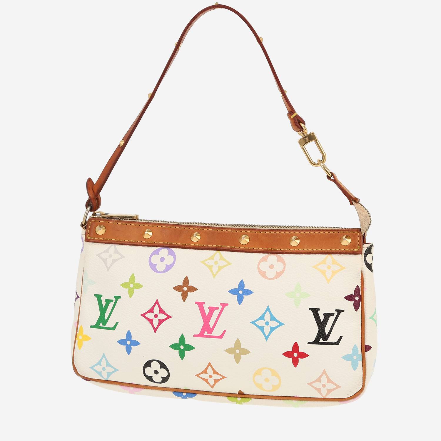 Bolso de mano Louis Vuitton  Pochette accessoires en lona Monogram blanca y multicolor y cuero natural