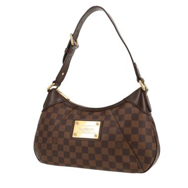 Bolso de mano Louis Vuitton  Thames en lona a cuadros ébano y cuero esmaltado marrón