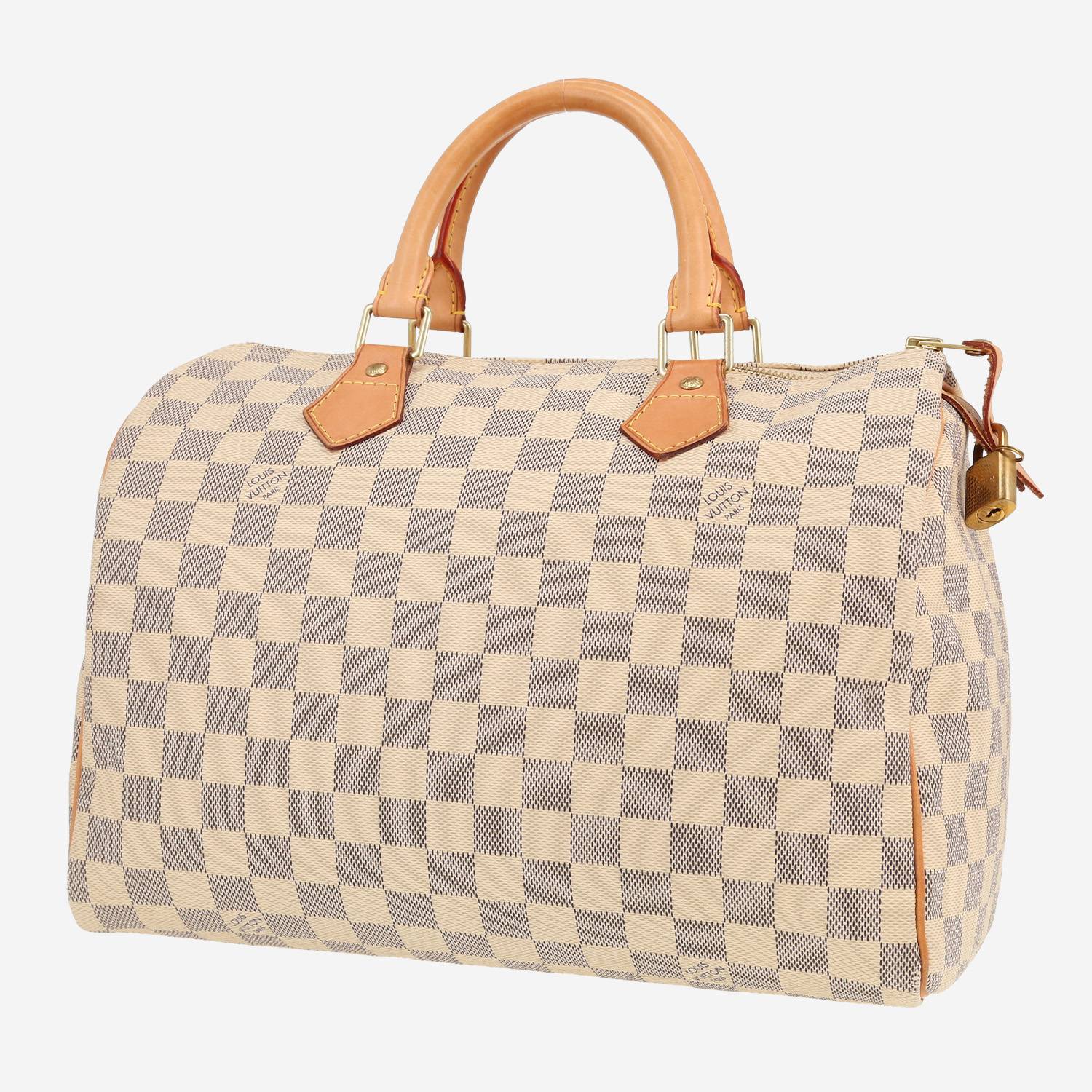 Louis Vuitton  Speedy 30 handbag  in azur damier canvas  and natural leather