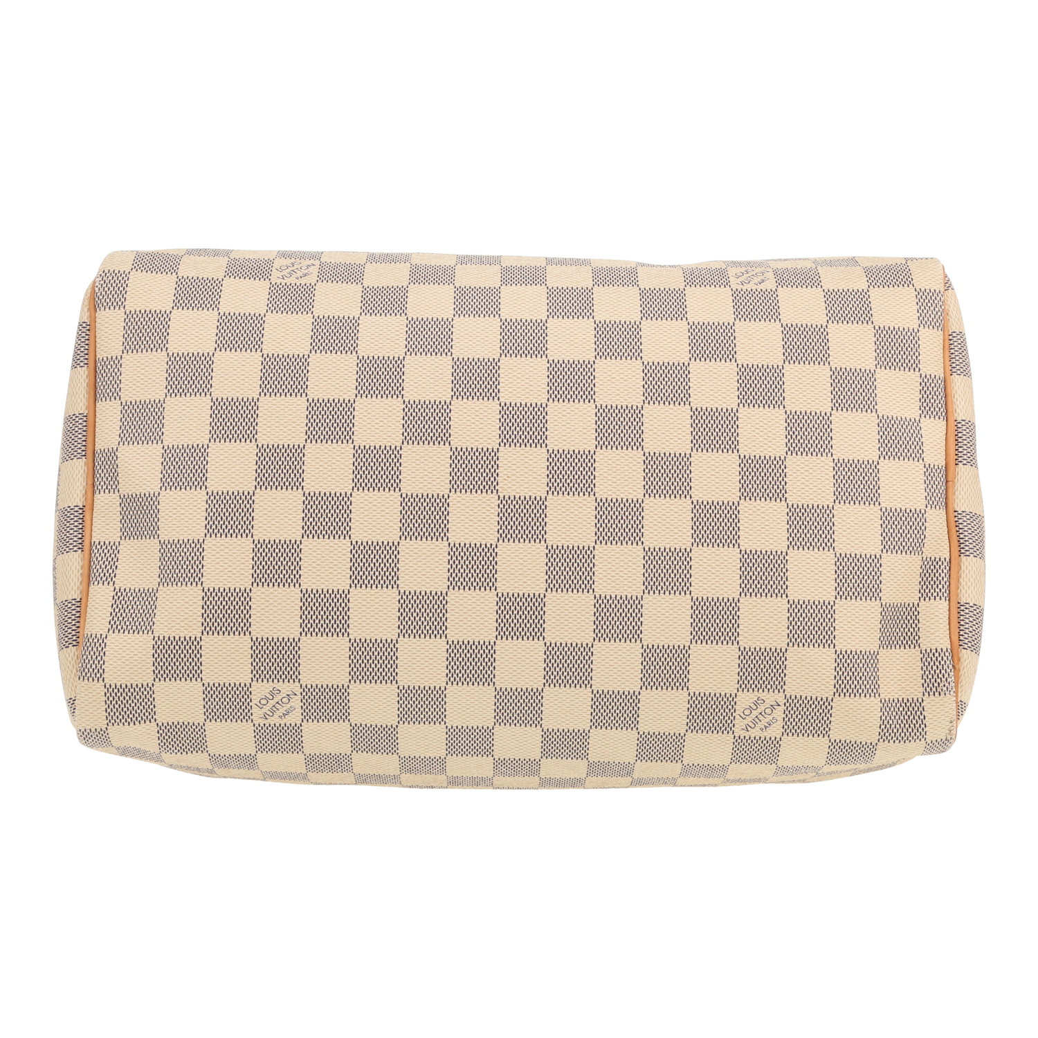 Louis Vuitton  Speedy 30 handbag  in azur damier canvas  and natural leather - Detail D1