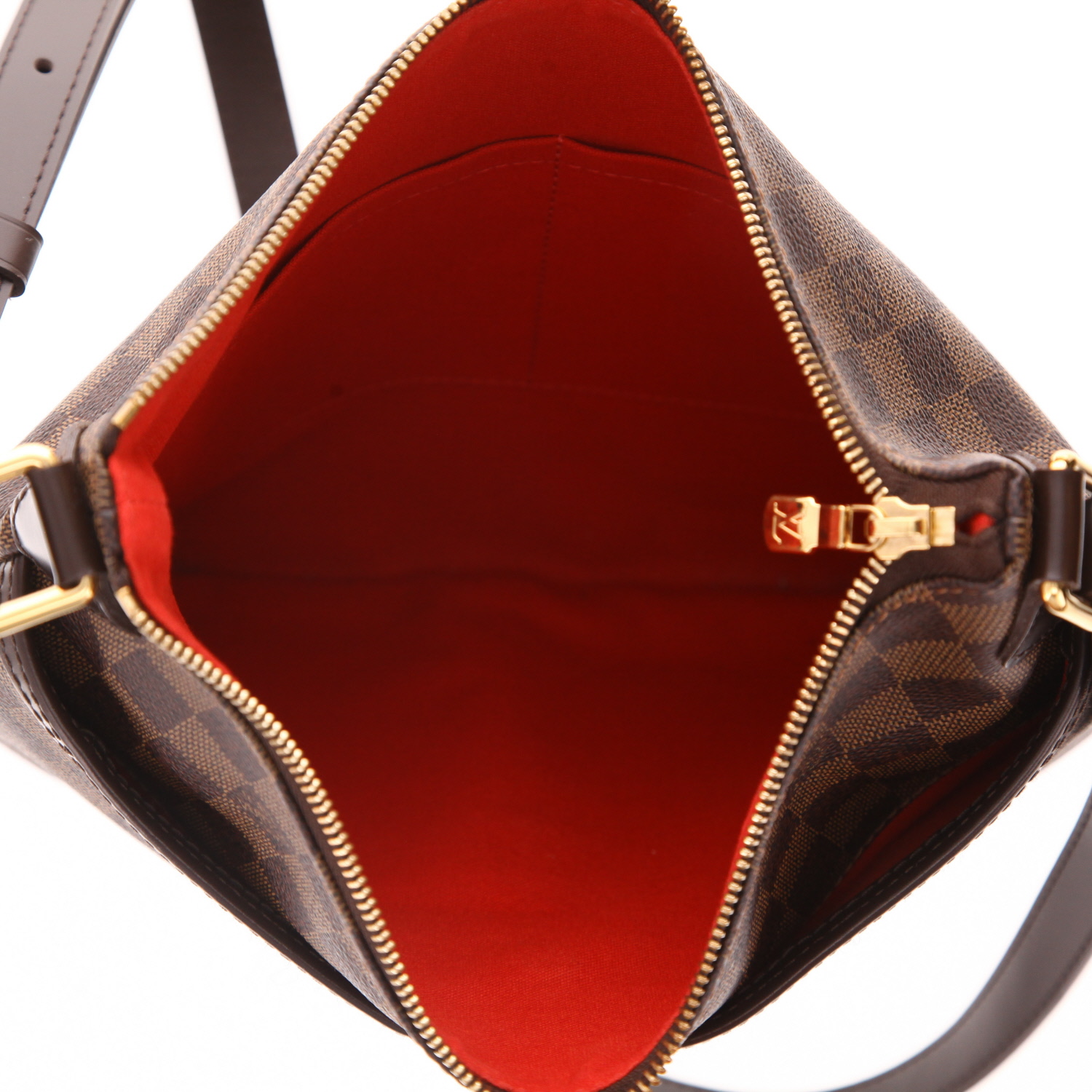 Sac bandoulière Louis Vuitton  Bloomsbury en toile damier ébène et cuir glacé marron - Detail D3