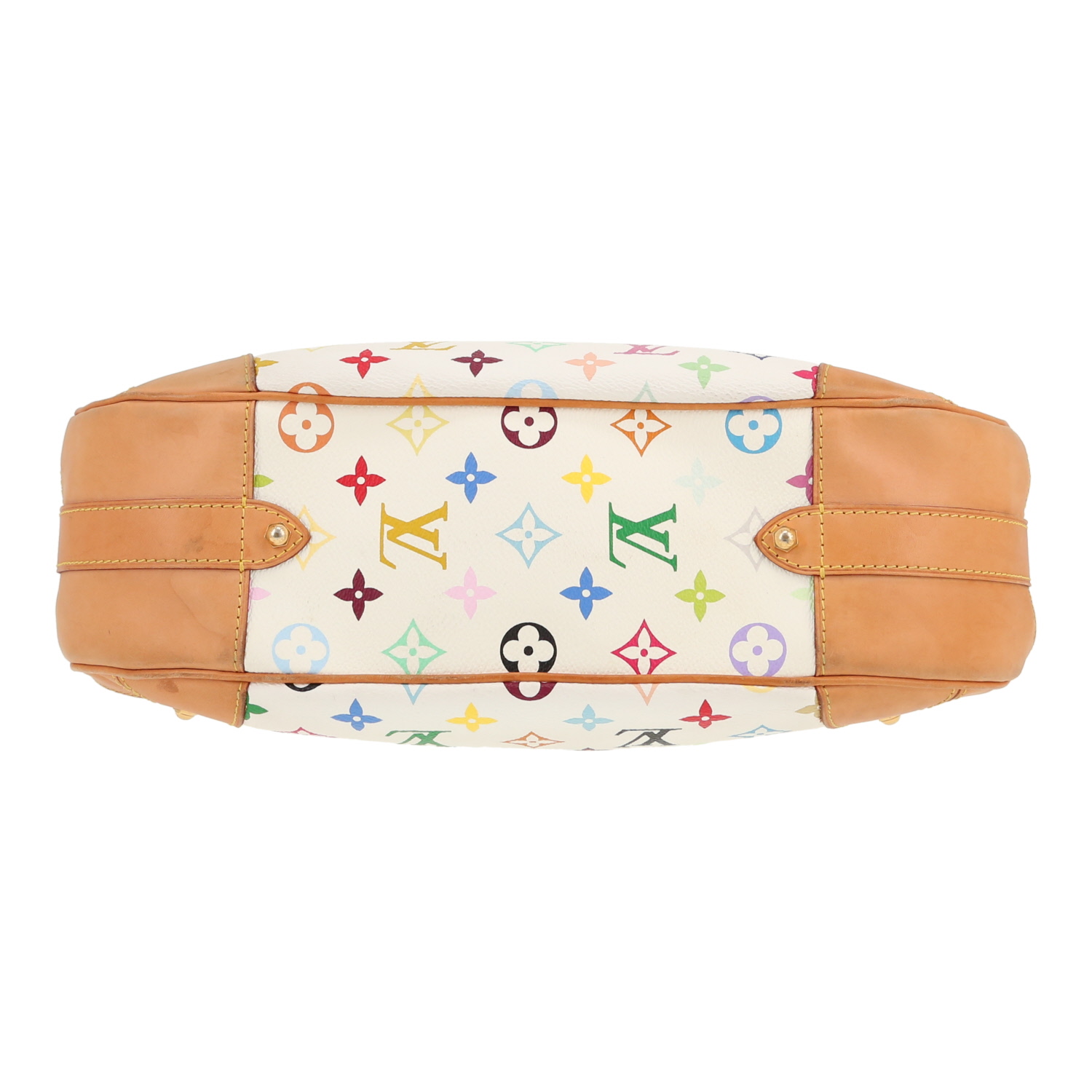 Louis Vuitton  Greta handbag  in white and multicolor monogram canvas  and natural leather - Detail D1