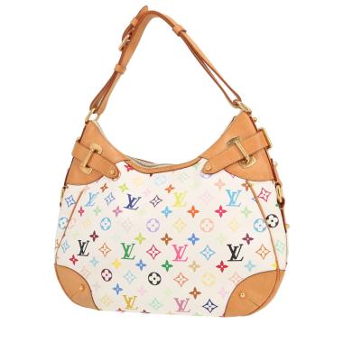 Sac à main Louis Vuitton  Greta en toile monogram blanche et multicolore et cuir naturel