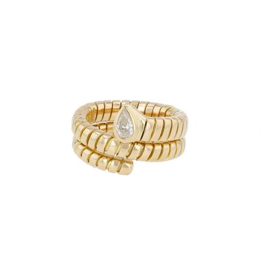 Hald-rigid Bulgari Tubogas ring in yellow gold and diamonds