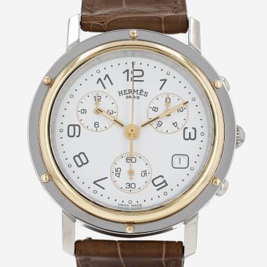 Orologio Hermès Clipper in acciaio e oro placcato Circa 2000