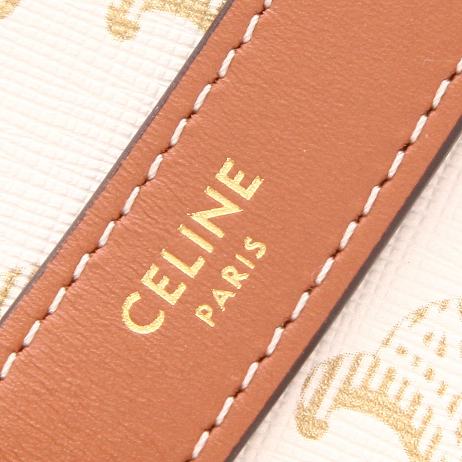 Borsa Celine  Ava in tela "Triomphe" bianca e pelle marrone - Detail D2