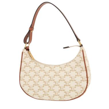 Celine  Ava handbag  in white "Triomphe" canvas  and brown leather
