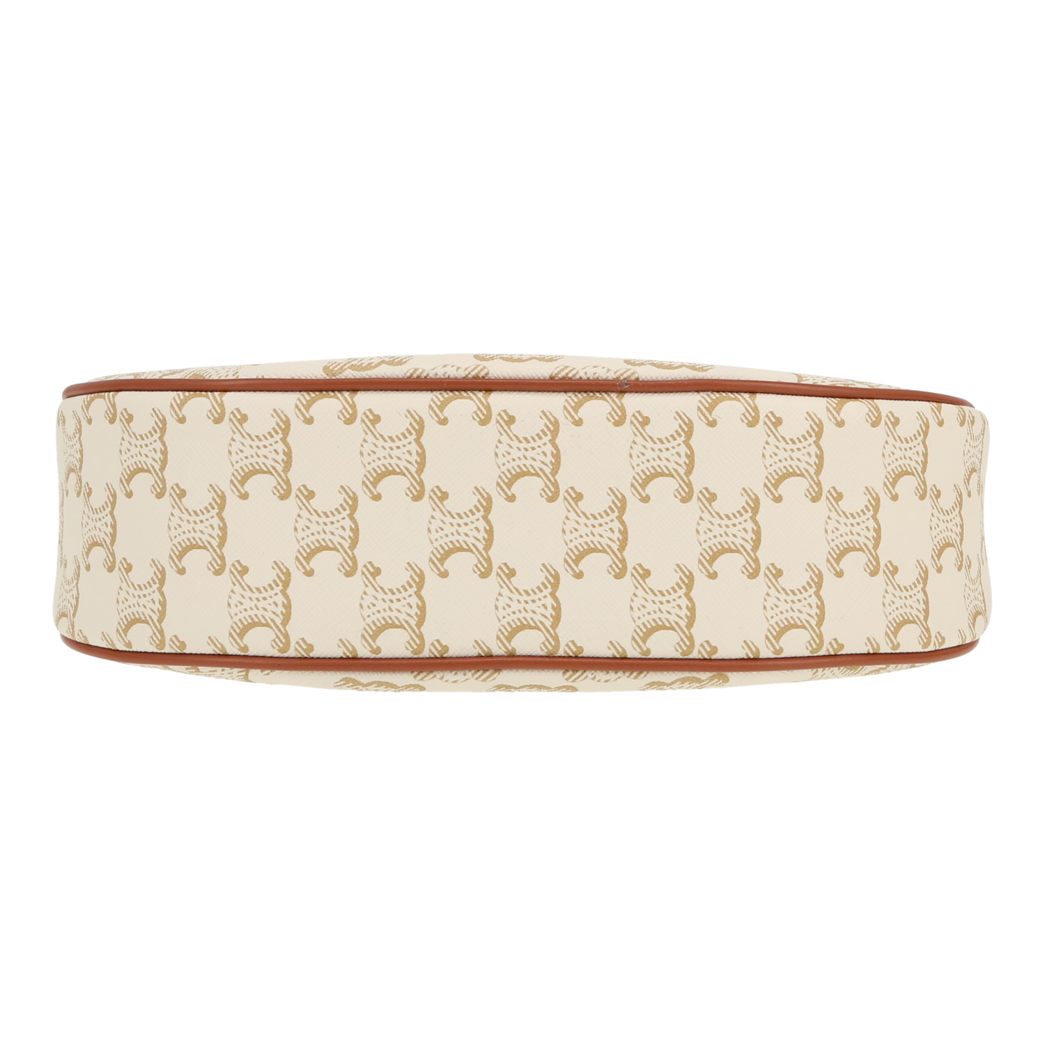 Celine  Ava medium model  handbag  in white "Triomphe" canvas  and brown leather - Detail D1