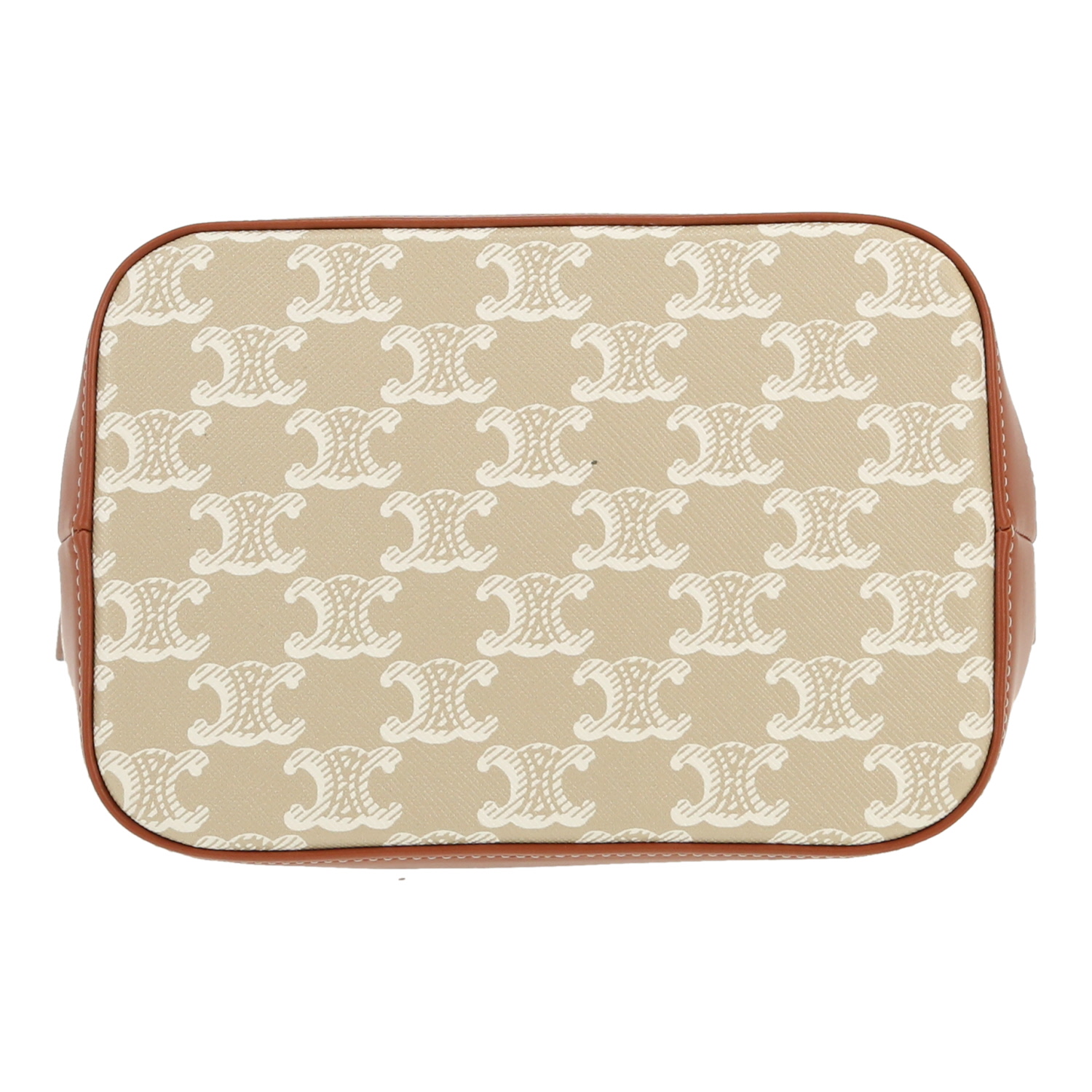 Bolso bandolera Celine  Seau modelo pequeño  en tejido "Triomphe" blanco y cuero marrón - Detail D1