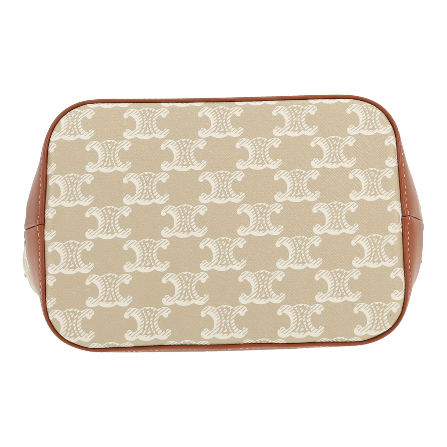 Celine  Seau small model  shoulder bag  in white "Triomphe" canvas  and brown leather - Detail D1