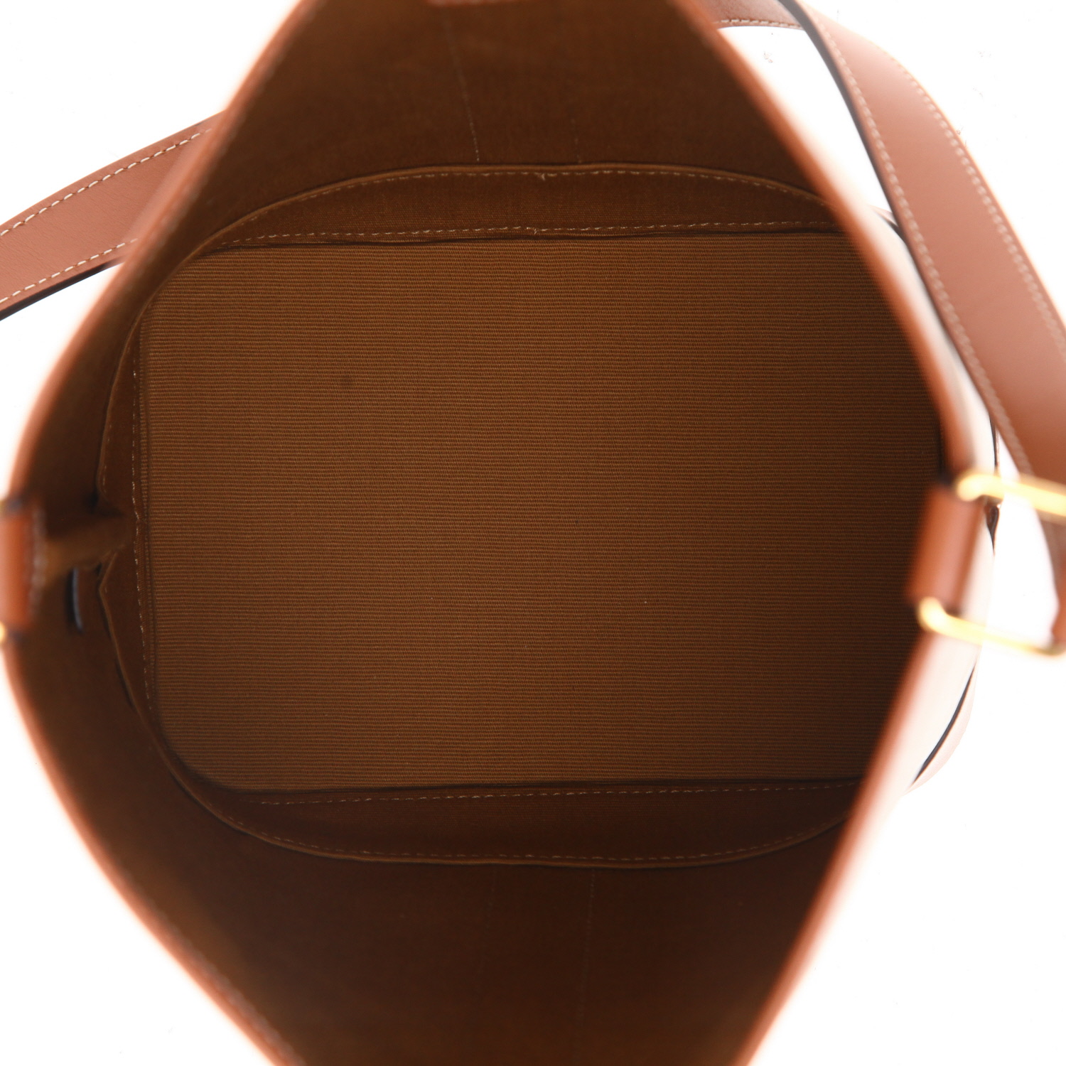 Bolso bandolera Celine  Seau modelo pequeño  en tejido "Triomphe" blanco y cuero marrón - Detail D3