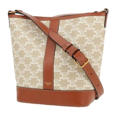 Borsa a tracolla Celine  Seau modello piccolo  in tela "Triomphe" bianca e pelle marrone