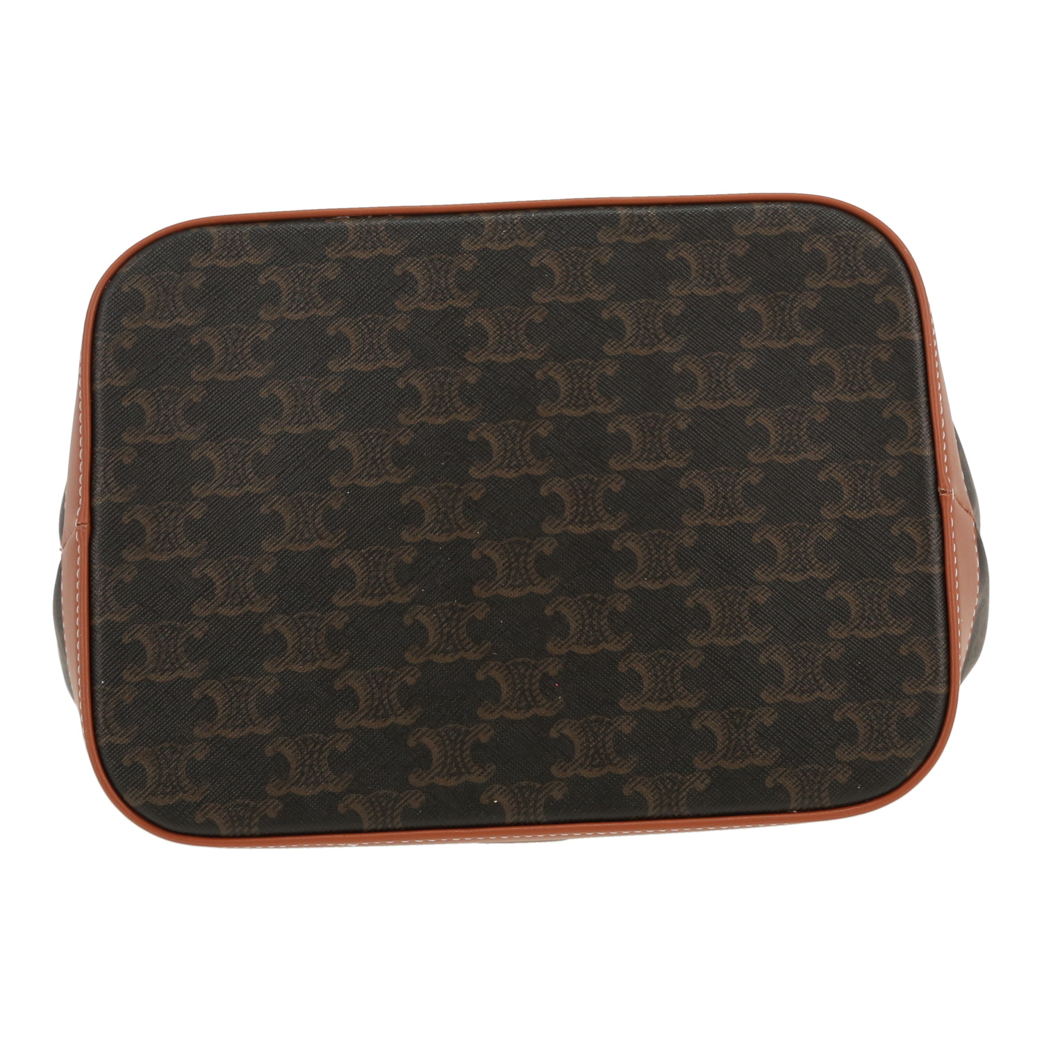 Celine  Seau medium model  shoulder bag  in brown "Triomphe" canvas  and brown leather - Detail D1