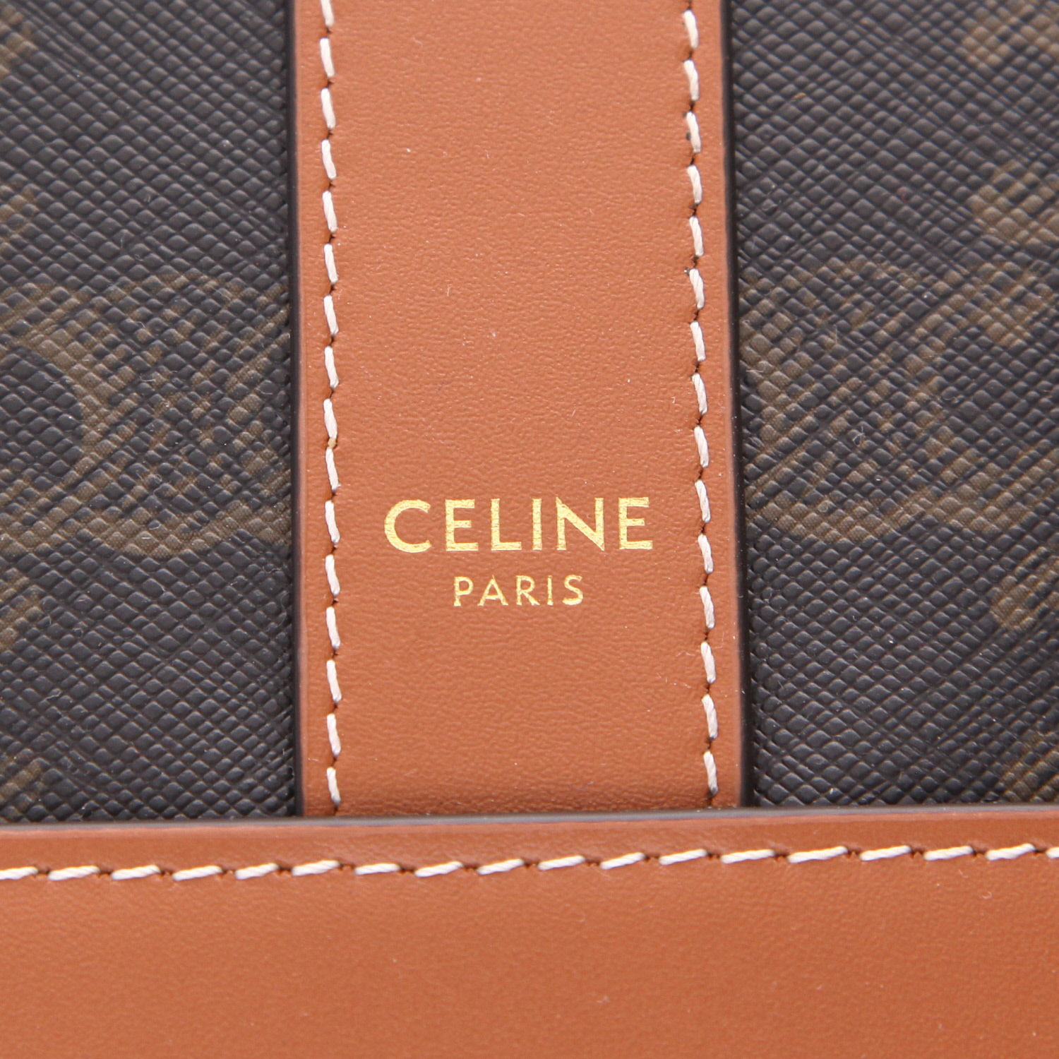 Borsa a tracolla Celine  Seau modello medio  in tela "Triomphe" marrone e pelle marrone - Detail D2