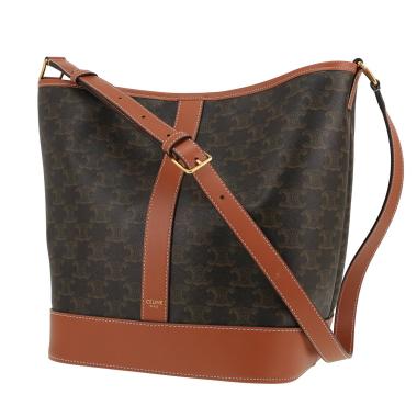 Celine  Seau medium model  shoulder bag  in brown "Triomphe" canvas  and brown leather