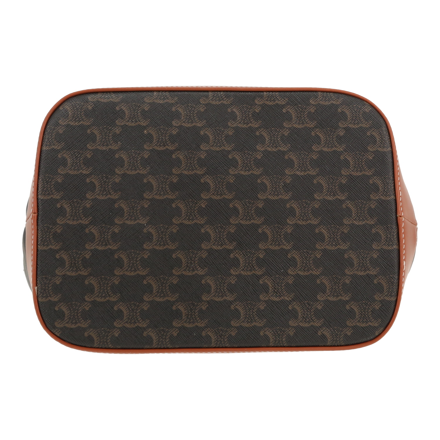 Borsa a tracolla Celine  Seau modello medio  in tela "Triomphe" marrone e pelle marrone - Detail D1