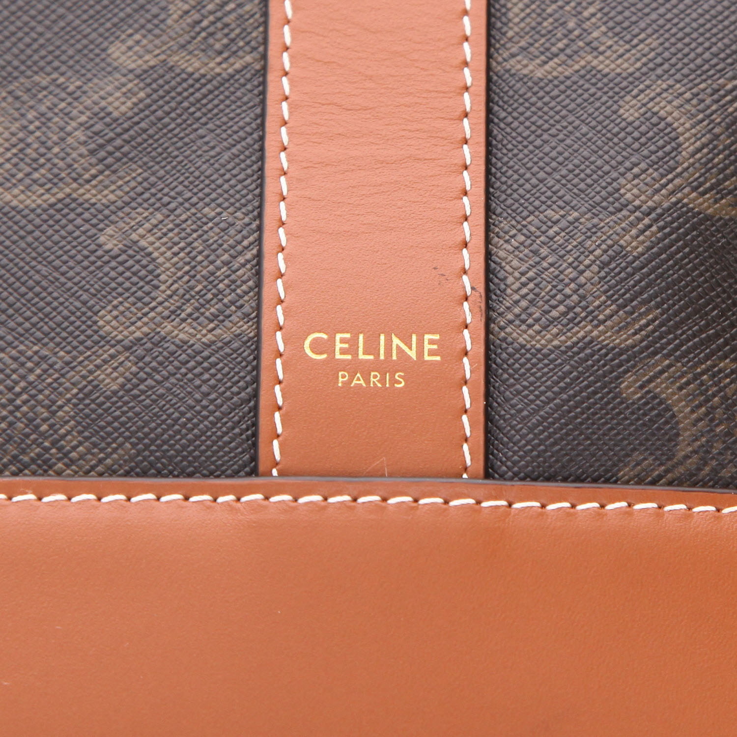 Sac bandoulière Celine  Seau moyen modèle  en toile Triomphe marron et cuir marron - Detail D2