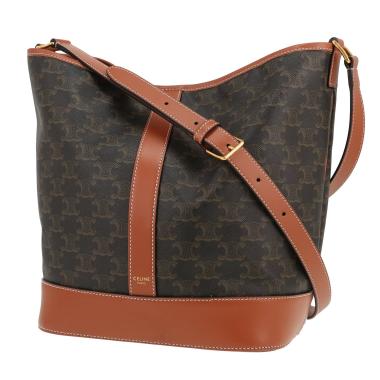 Borsa a tracolla Celine  Seau modello medio  in tela "Triomphe" marrone e pelle marrone