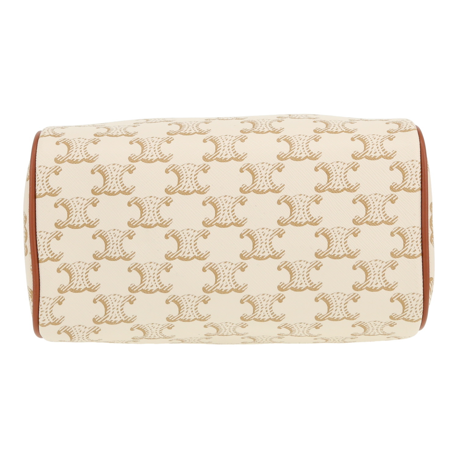 Borsa Celine  Boston in tela "Triomphe" bianca e pelle marrone - Detail D1