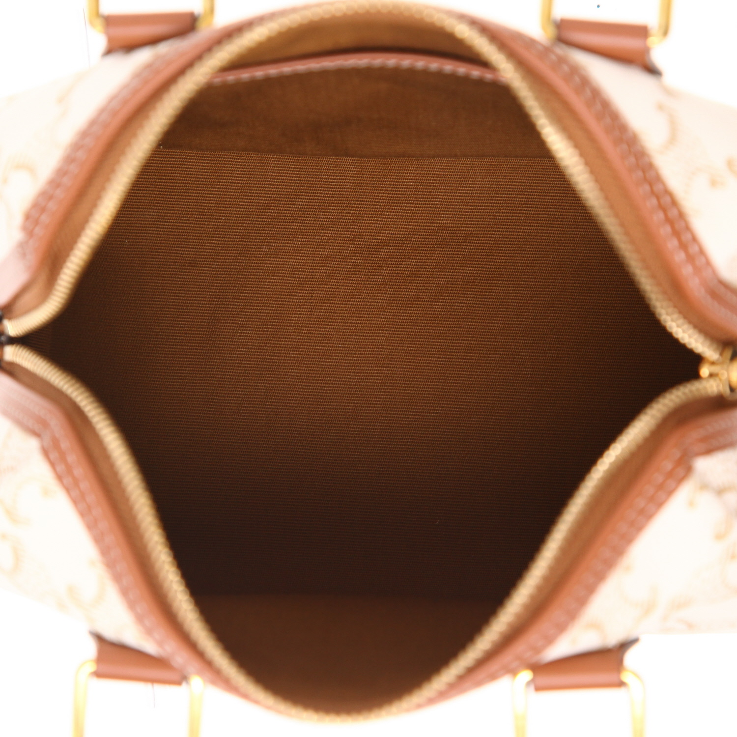 Sac à main Celine  Boston en toile Triomphe blanche et cuir marron - Detail D3